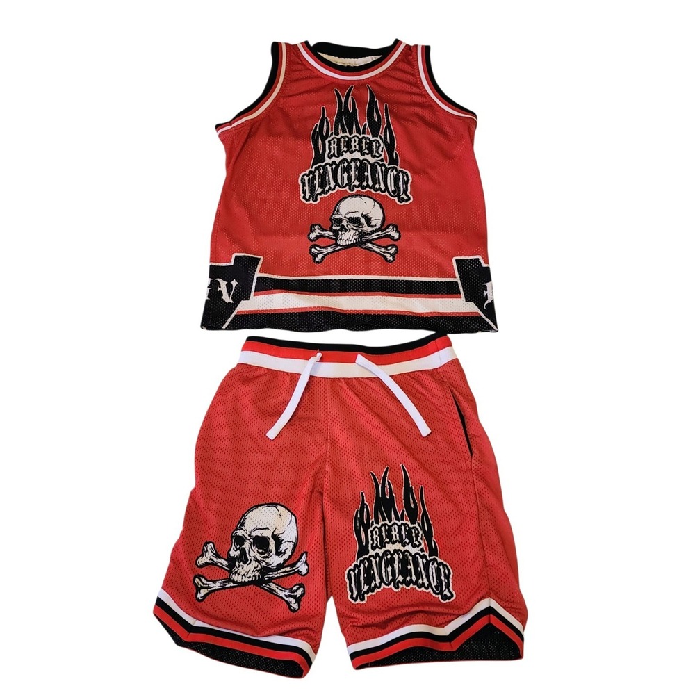 🏀 Rebel Vengence Red / Black Basketball Court Shorts & Tank Top Kids Size M 🔥